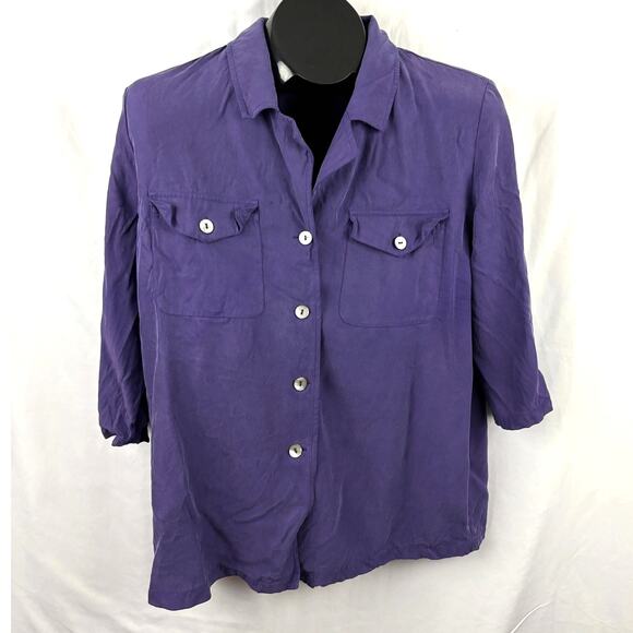 REAL CLOTHES Saks Fifth Avenue Shirt Blouse Purple MEDIUM Womens 3/4 Sleeve - Picture 1 of 6